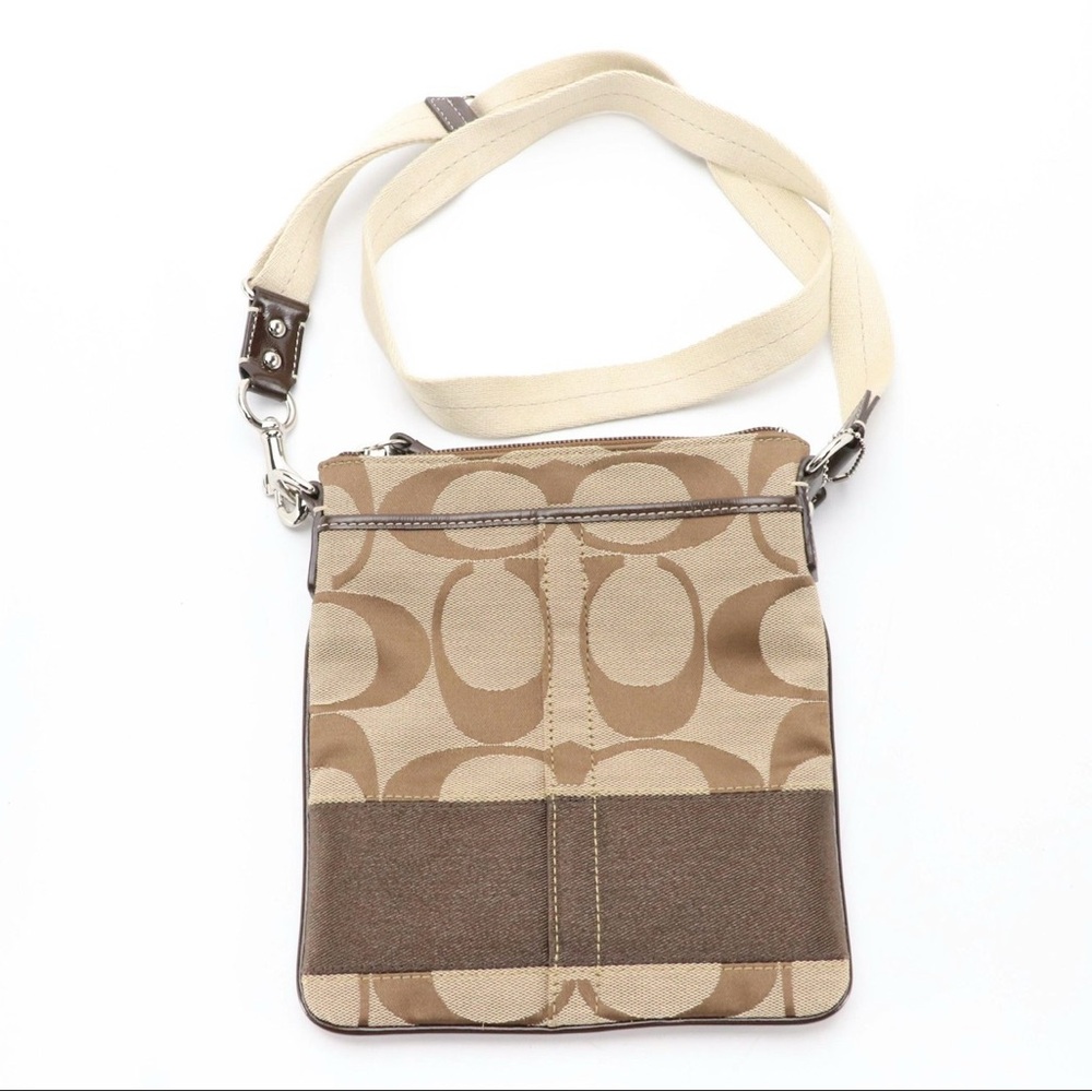 Coach Signature Canvas Crossbody Bag - Beige and Brown
